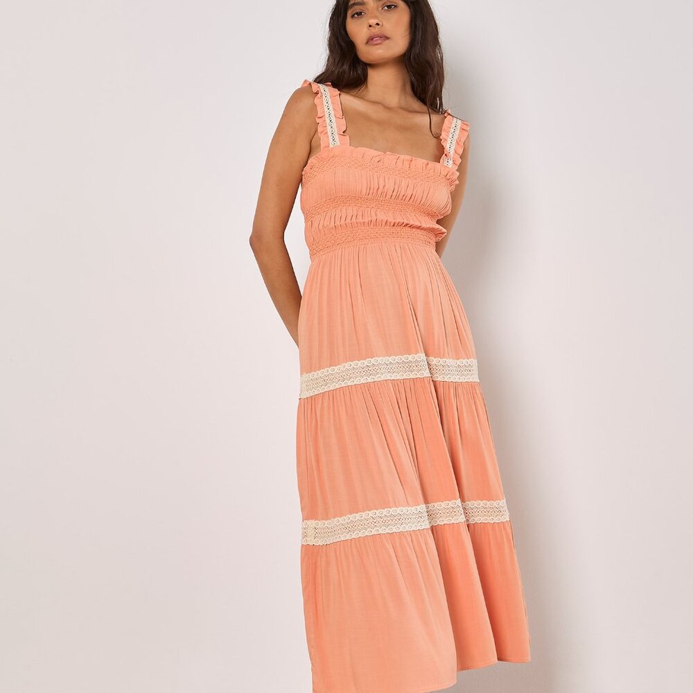 Tiered Dress with crochet panels